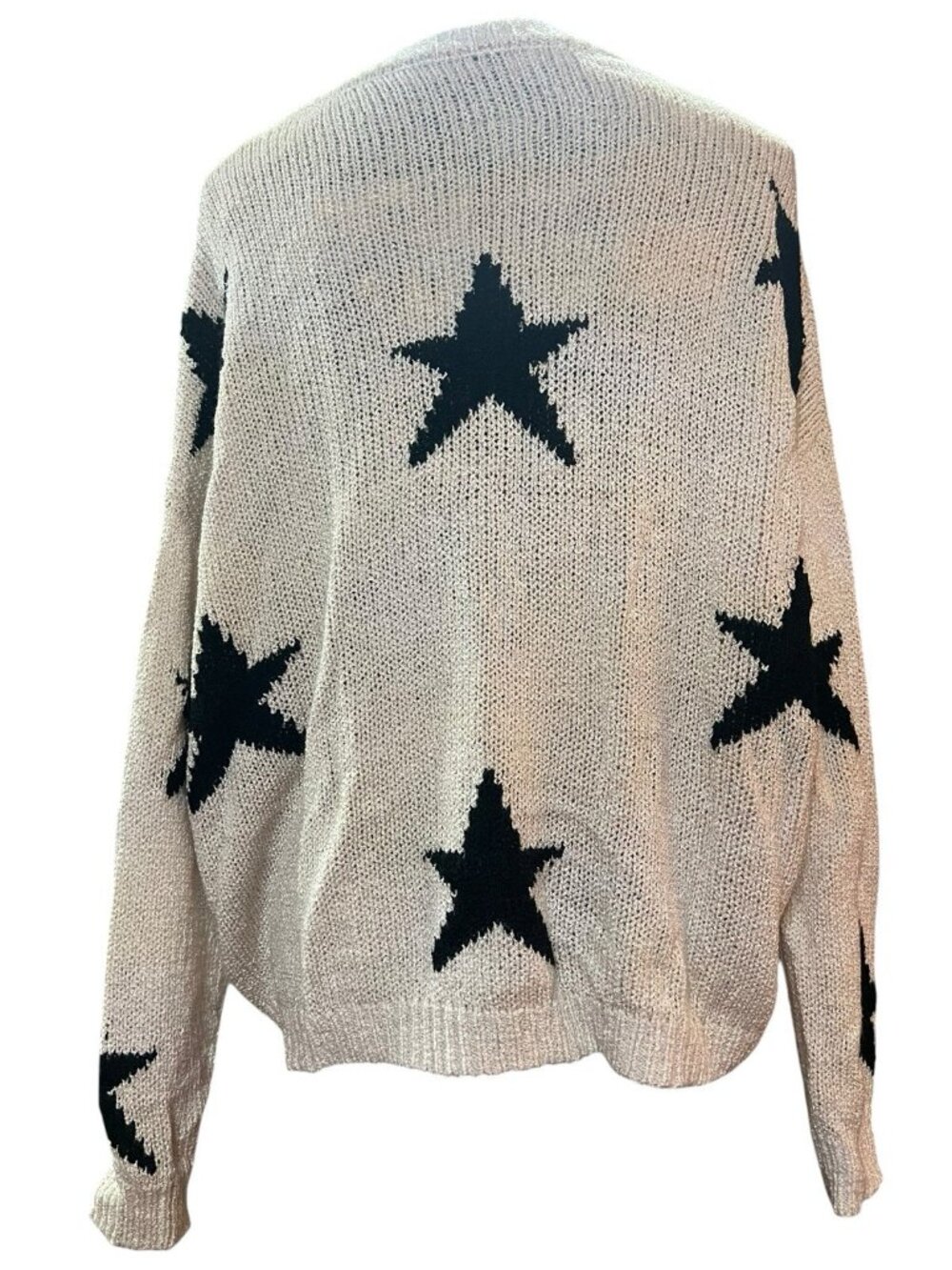Beige Black Star Accent Crewneck Pullover Sweater Starry Preppy Neutral Sz M - Picture 5 of 6